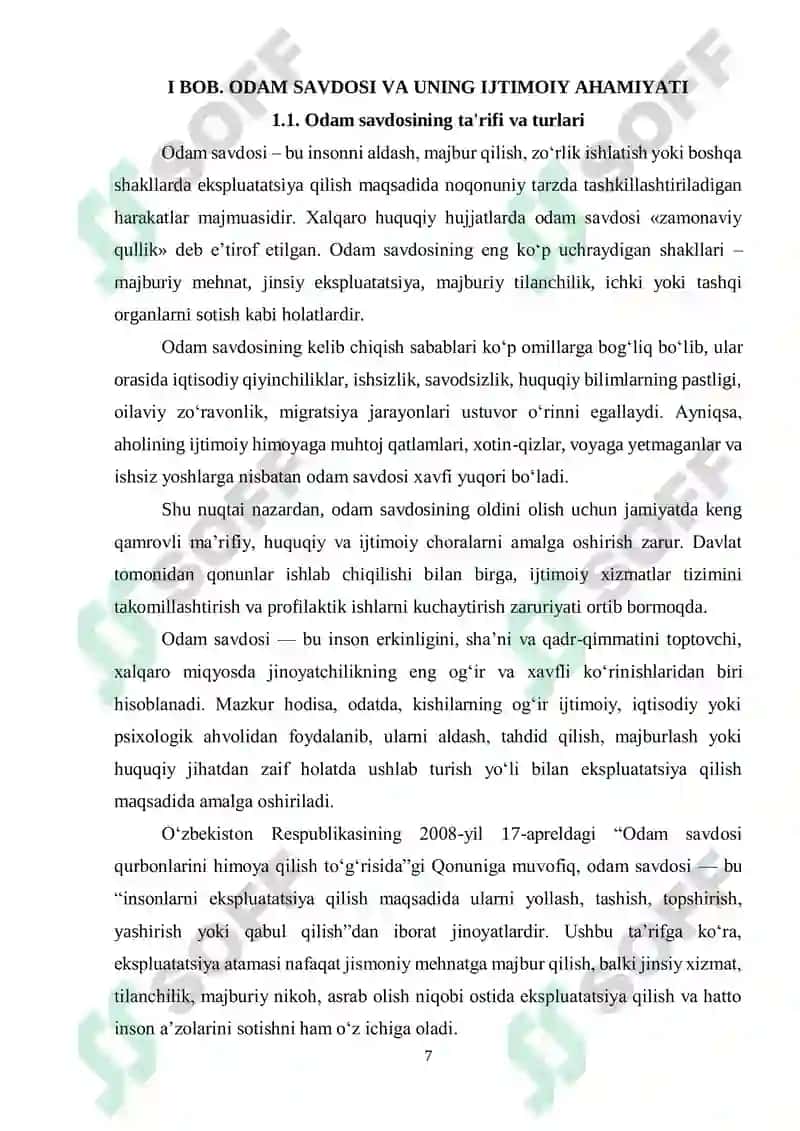 “Odam savdosidan aziyat chekkanlar bilan ijtimoiy ishning xususiyatlari” 7