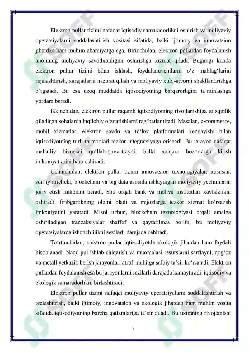 O‘zbekiston iqtisodiyotida elektron pullar tizimini takomillashtirish 7