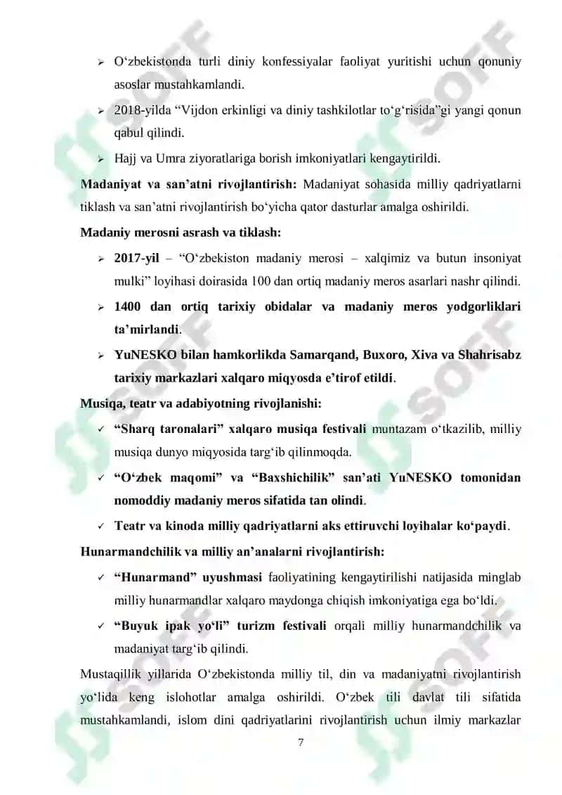Mustaqillik yillarida ajdodlar merosi va milliy qadriyatlarni tiklash borasidagi amalga oshirilgan ishlar 7