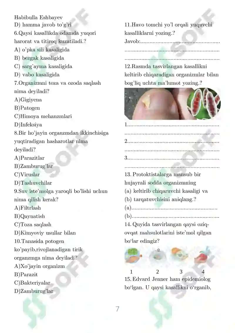 Nazorat ishi – Tabiy fan 6- sinflar uchun 7