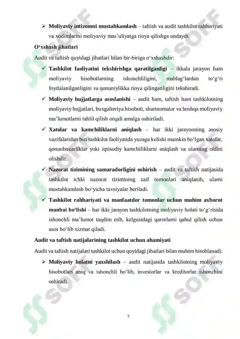 Audit va taftish oʻzaro bogʻliqligi va farqlari 7