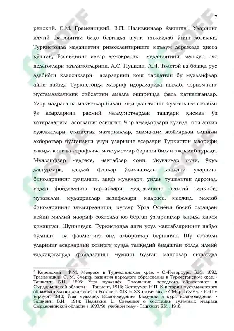 Chor Rossiyasining Turkistonda milliy madaniyat sohasida olib borgan siyosati 7