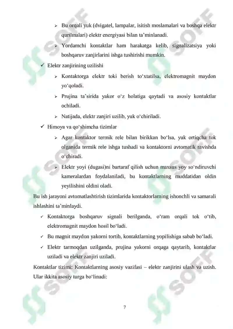 Kontaktorlarni koʻrsatmalar, turlari va tuzilishlari 7