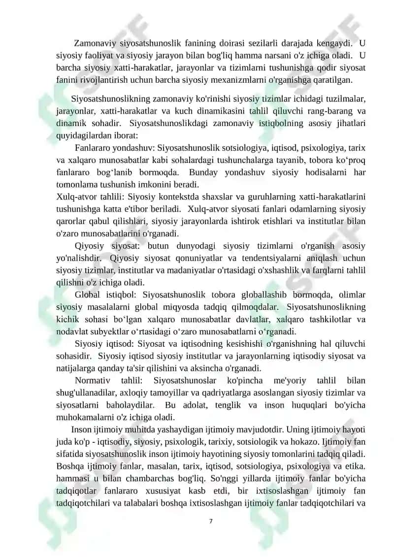 SIYOSATSHUNOSLIK FANINING BOSHQA IJTIMOIY FANLAR BILAN ALOQADORLIGI 7