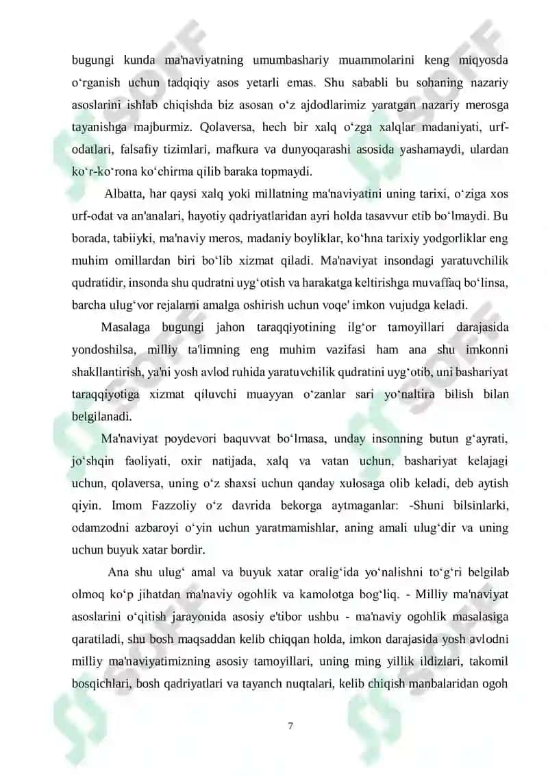 “ Mustaqillik yillarida Oʻzbekistonda milliy urf-odatlar,qadriyatlar va an'analarnining qayta tiklanishi ” 7