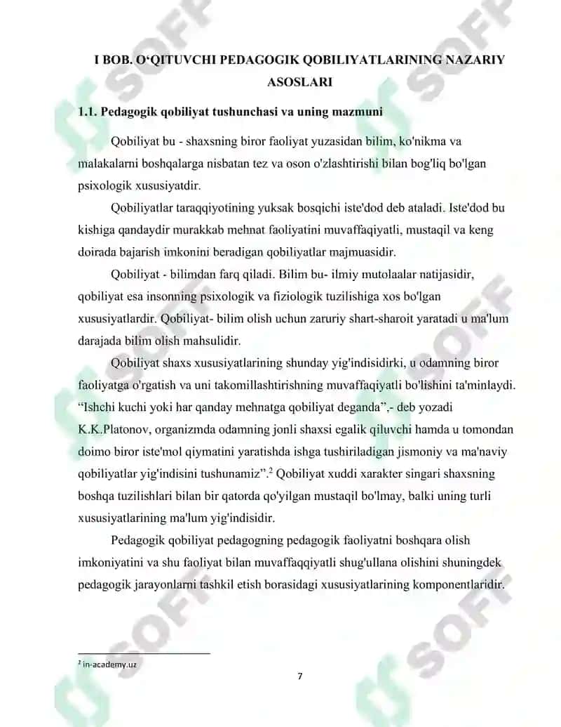 O'qituvchi pedagogik qobiliyatining asosiy sifatlari va yetakchi xususiyatlari 7