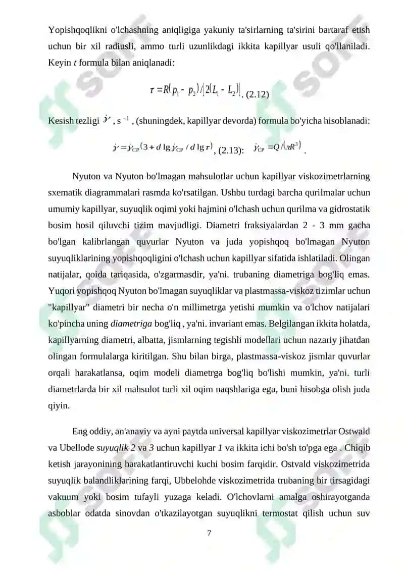 Kapilyar qovushqoqlik o'lchash vositalarining ishlash prinsipi taxlili 7