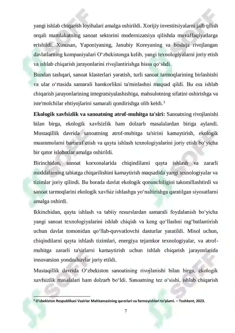MUSTAQILLIK YILLARIDA QISHLOQ XO‘JALIGI VA SANOAT SOHASIDAGI O‘ZGARISHLAR 7