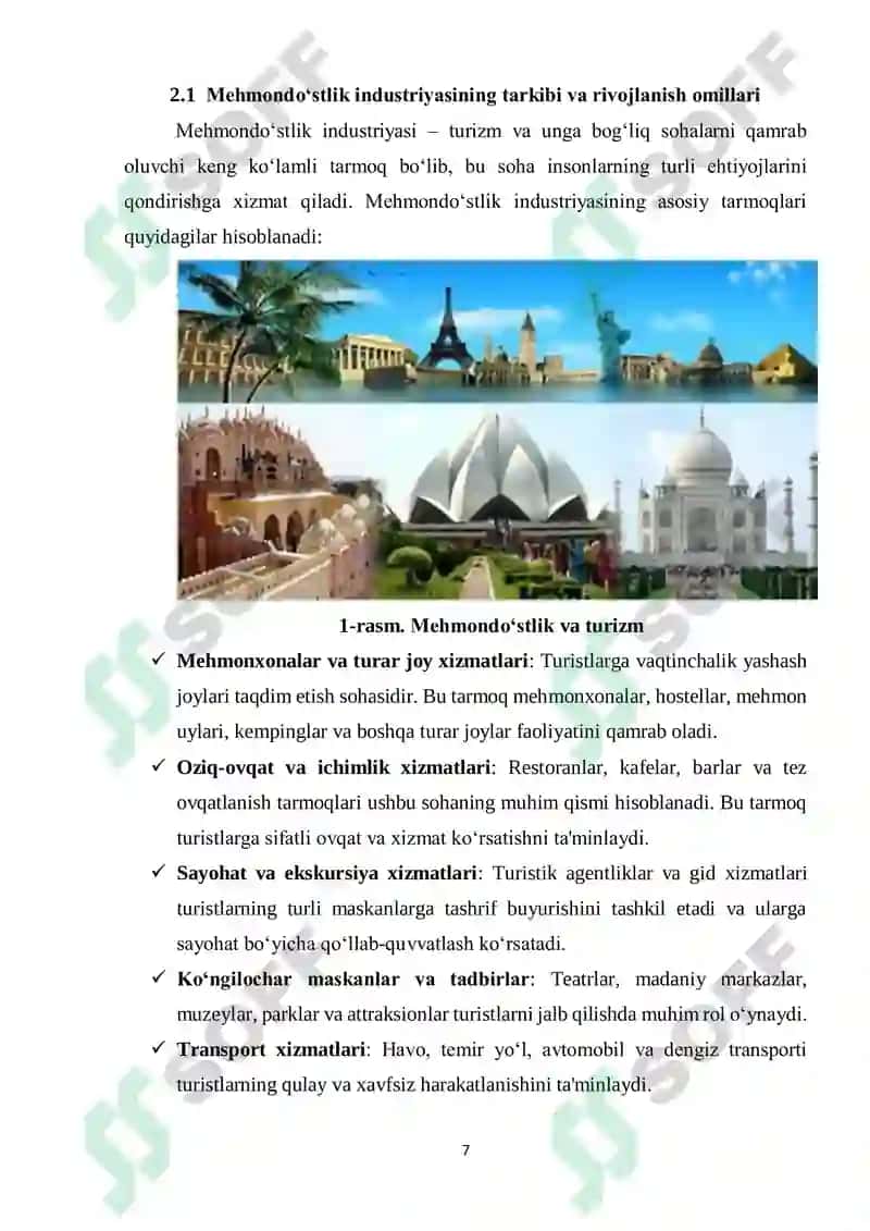 MEHMONDO‘STLIK INDUSTRIYASINI RIVOJLANTIRISHDA SAYR-TOMOSHA MASKANLARINING O‘RNI 7