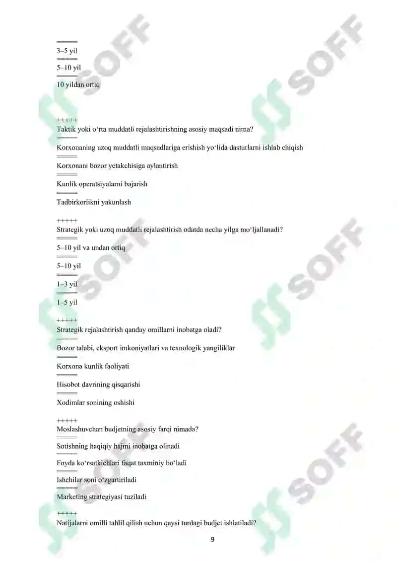 "STRATEGIK BOSHQARUV HISOBI" FANIDAN TEST SAVOLLARI 7