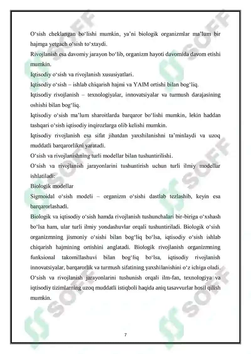 Oʻsish va rivojlanishining sodda modeli 7