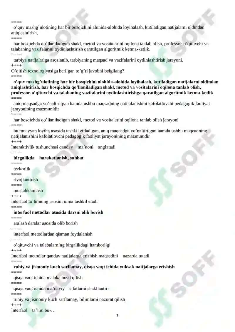 Informatika o’qitish metodikasi testlar javobi bilan 7
