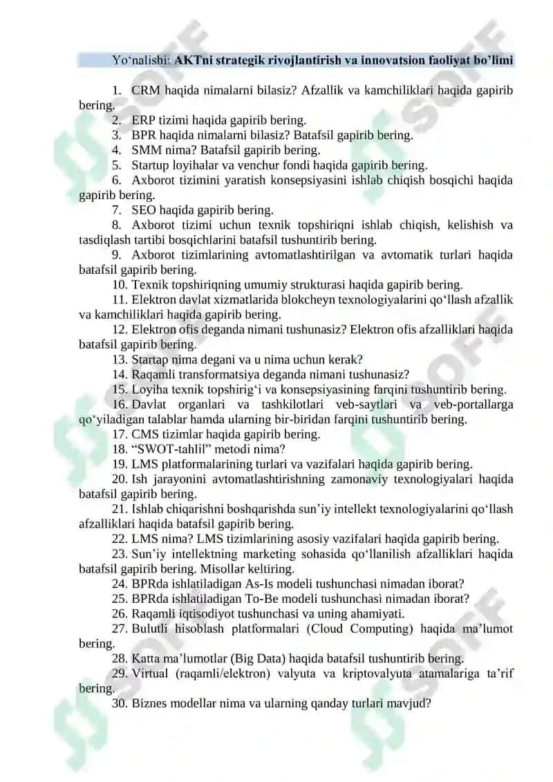 Adliya organlari va muassasalarida axborot-kommunikatsiya texnologiyalarini rivojlantirish markazi savollar toplami 7