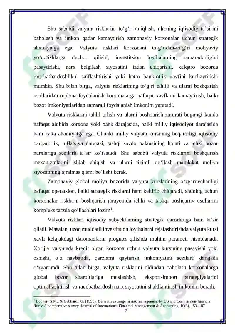 O‘zbekistonda valyuta risklarini xedjirlash amaliyotini rivojlantirish 7