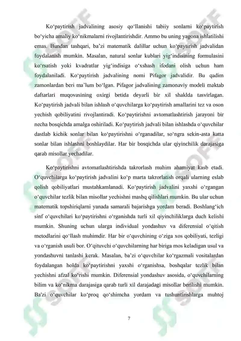 "6 Sonini Ko'paytirish va 6 ga Ko'paytirishni O'rgatish Metodikasi" 7