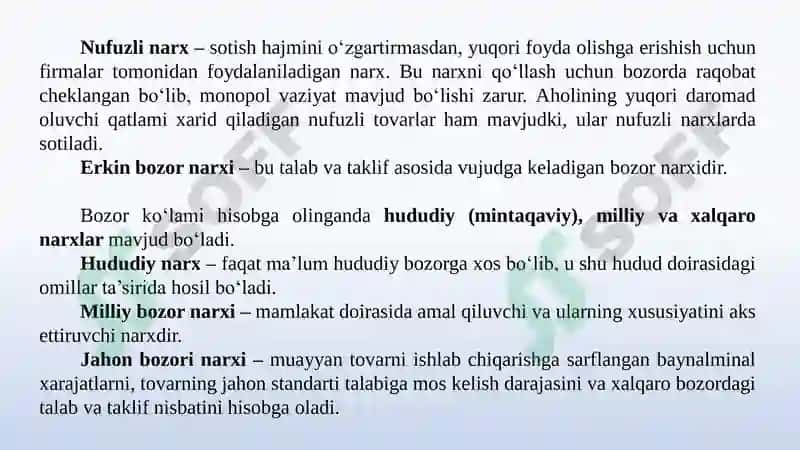 Bozor iqtisodiyotida narxning regulyatorlik 
vazifasi va uni davlat tomonidan tartibga solinishi 7