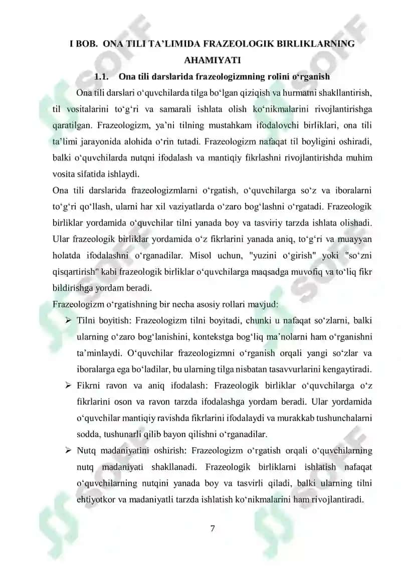 Ona tili ta’limida frazeologik birliklarning tutgan oʻrni 7