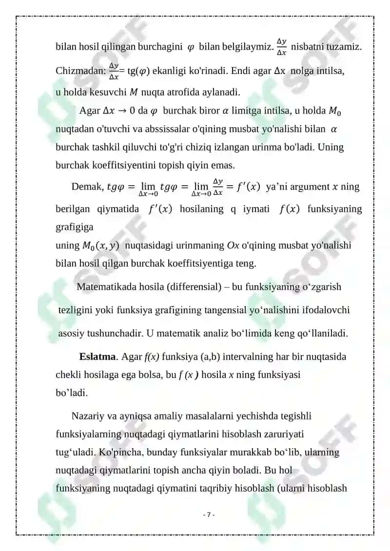 Hosila foydalanib ayniyat va tengsizliklarni isbotlash 7
