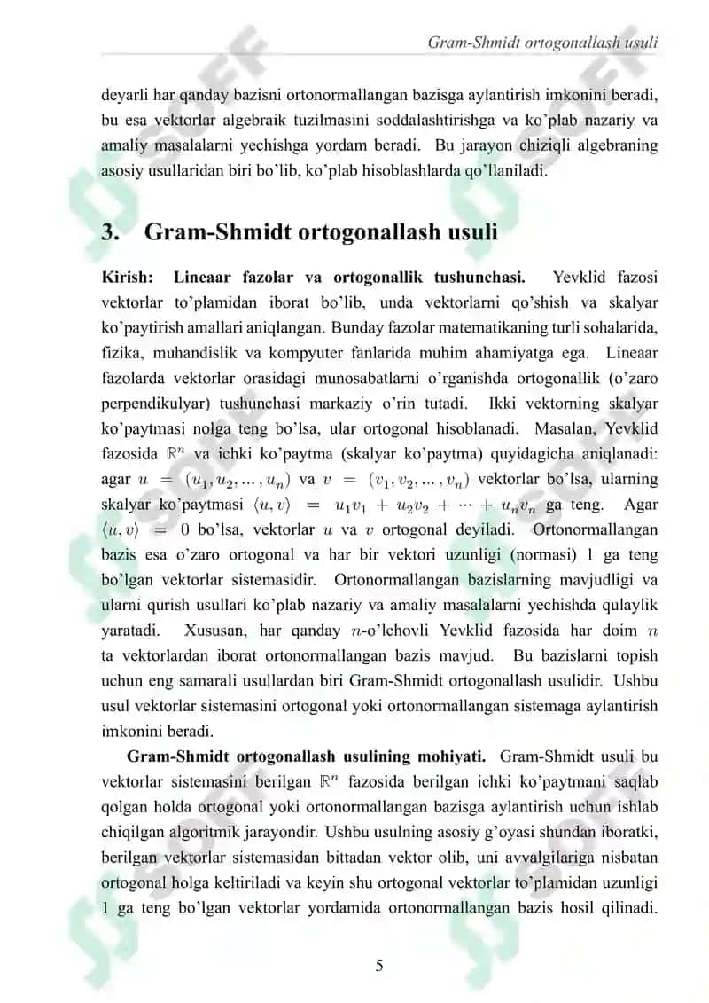 Yevklid fazosida ortonormallangan bazis qurish 7