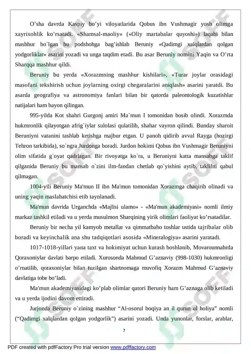 ABU RAYHON BERUNIYNING ILMIY-MA`RIFIY QARASHLARI 7