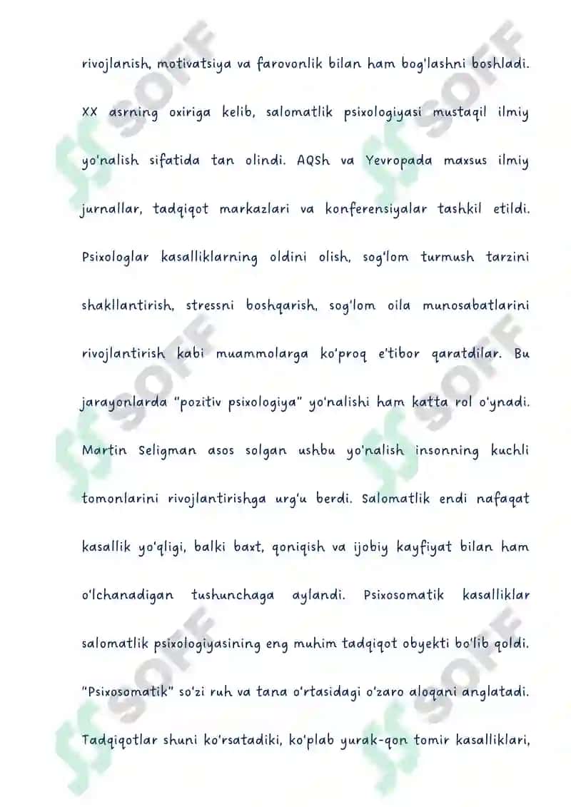 Salomatlik psixologiyasi muammosining rivojlanish tarixi 7