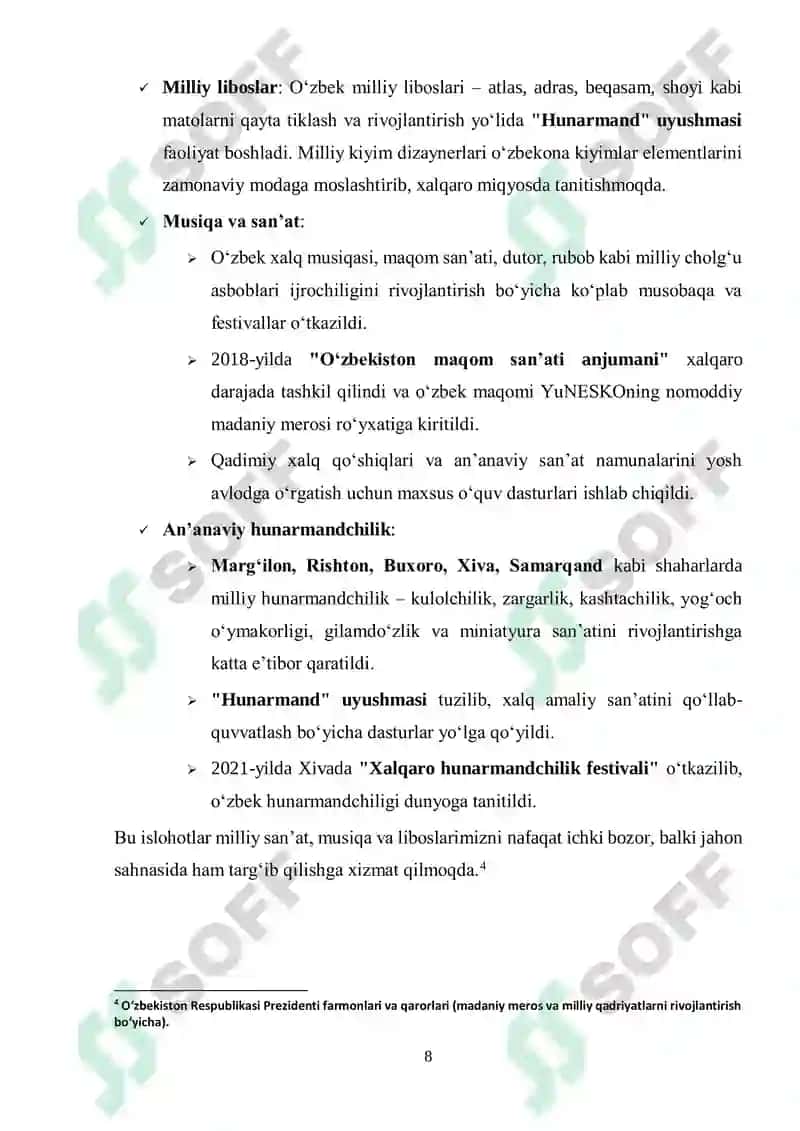 Mustaqillik yillarida ajdodlar merosi va milliy qadriyatlarni tiklash borasidagi amalga oshirilgan islohotlar 8