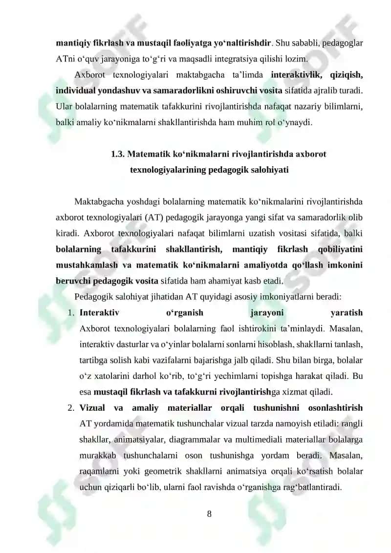 Maktabgacha yoshdagi bolalarning matematik tafakkurini rivojlantirishda axborot texnologiyalaridan foydalanish 8