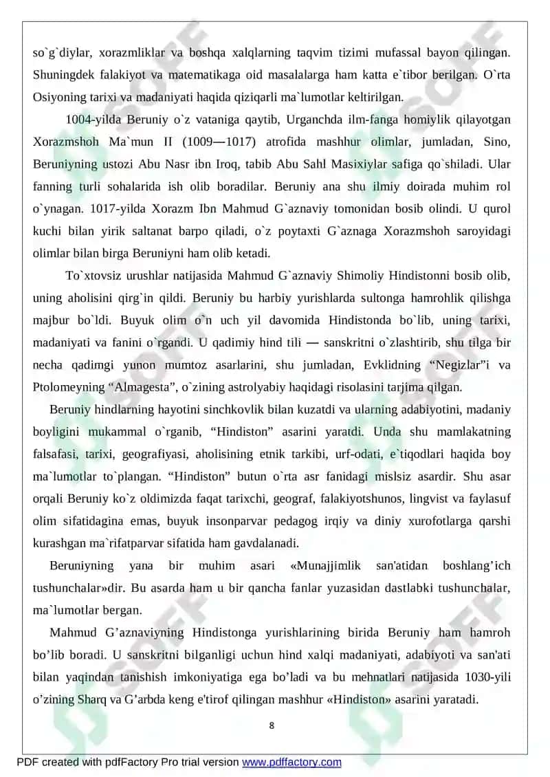 ABU RAYHON BERUNIYNING ILMIY-MA`RIFIY QARASHLARI 8