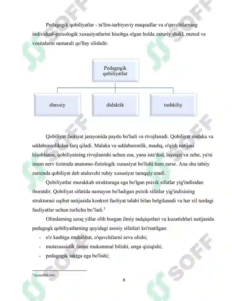 O'qituvchi pedagogik qobiliyatining asosiy sifatlari va yetakchi xususiyatlari 8