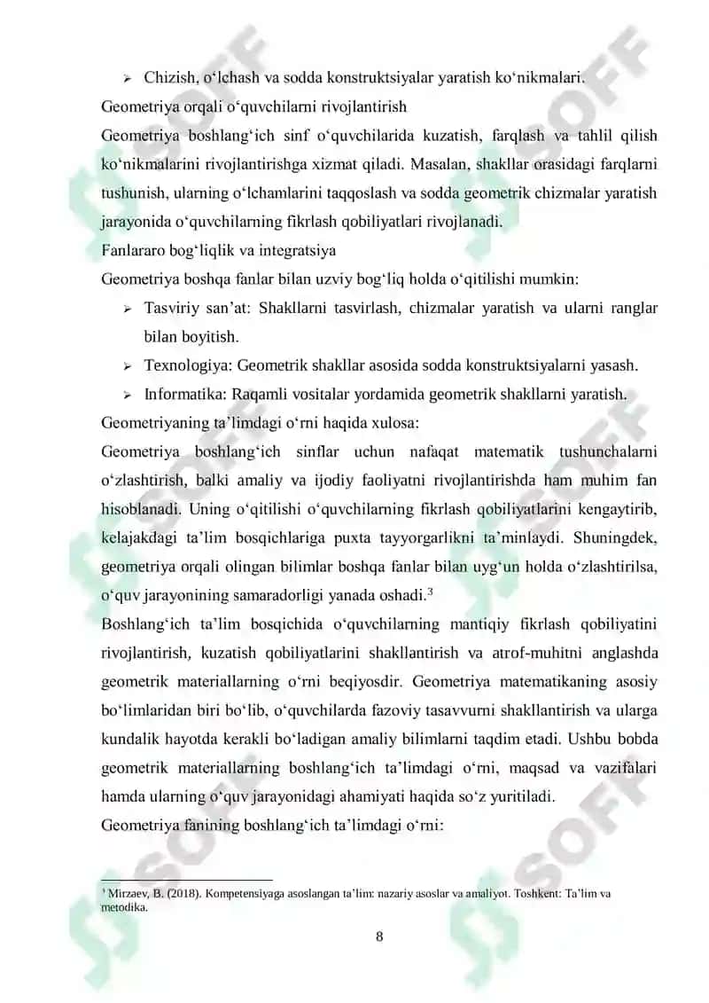 Boshlangʻich sinif matematika kursida gemetrik materialni oʻrganish 8
