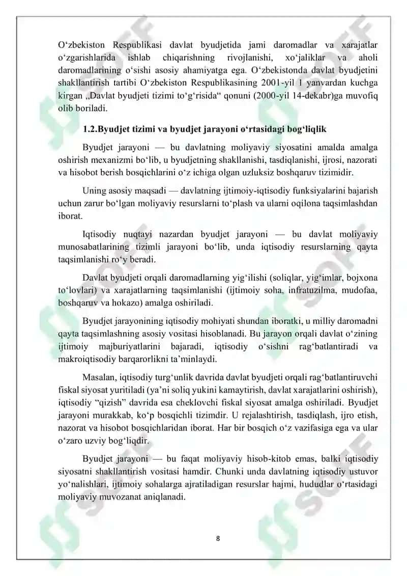 Byudjet jarayoni: bosqichlari,vazifalari,ishtirokchilari va prinsiplari 8