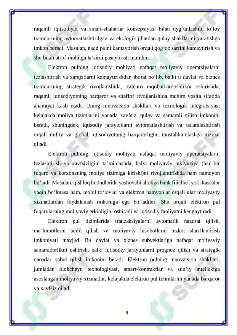 Elektron pul muomalasining innovatsion usullarini joriy etish masalalari 8