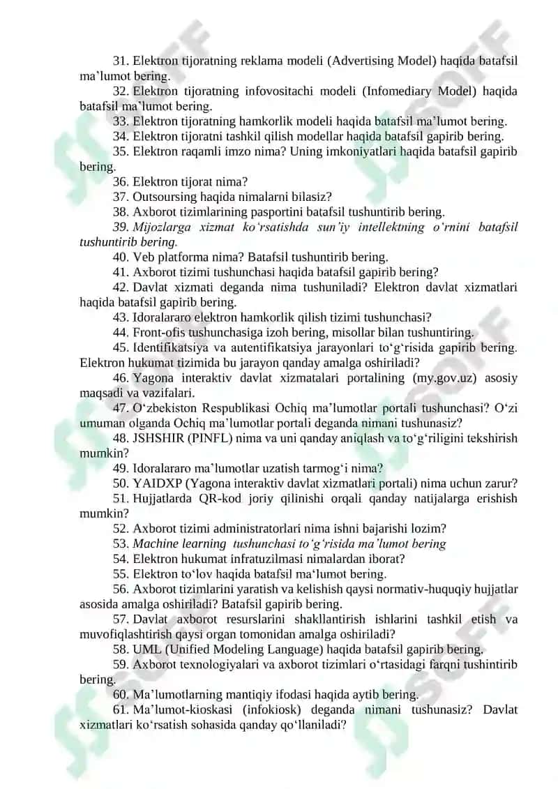 Adliya organlari va muassasalarida axborot-kommunikatsiya texnologiyalarini rivojlantirish markazi savollar toplami 8