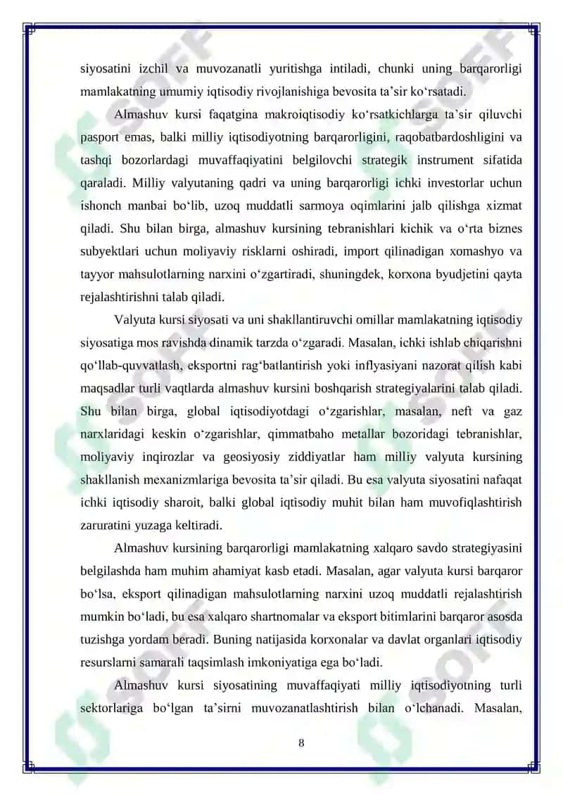 Almashuv kursi siyosatining tashqi savdo faoliyatiga ta’siri 8