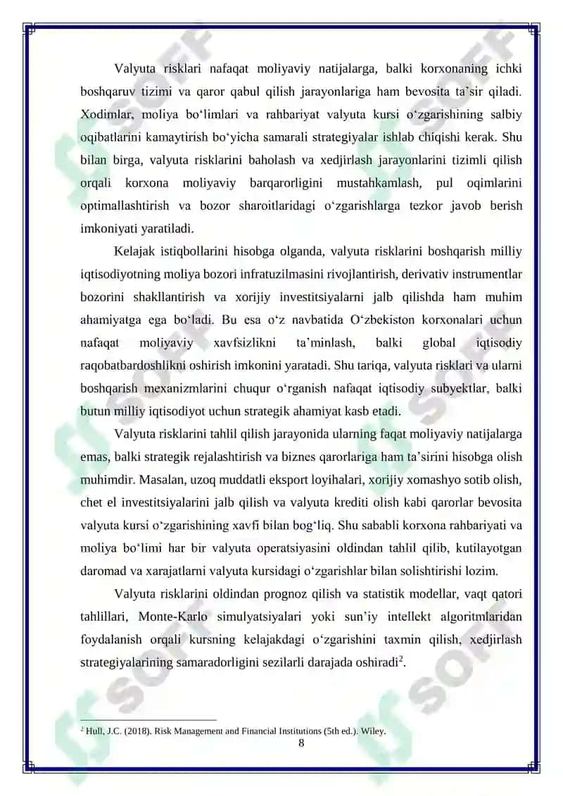 O‘zbekistonda valyuta risklarini xedjirlash amaliyotini rivojlantirish 8