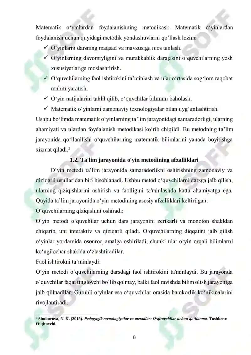 Matematik oʻyin -taʼlim metodi sifatida 8