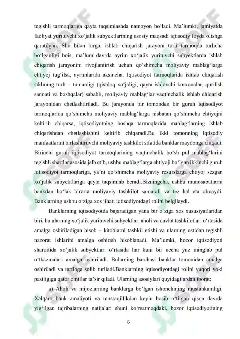 O‘zbekistonda bank tizimini takomillashtirish vazifalari va asosiy yo‘nalishlari 8