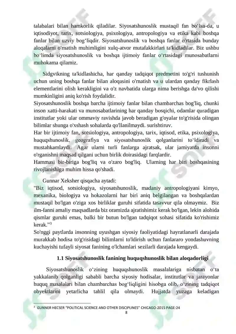 SIYOSATSHUNOSLIK FANINING BOSHQA IJTIMOIY FANLAR BILAN ALOQADORLIGI 8