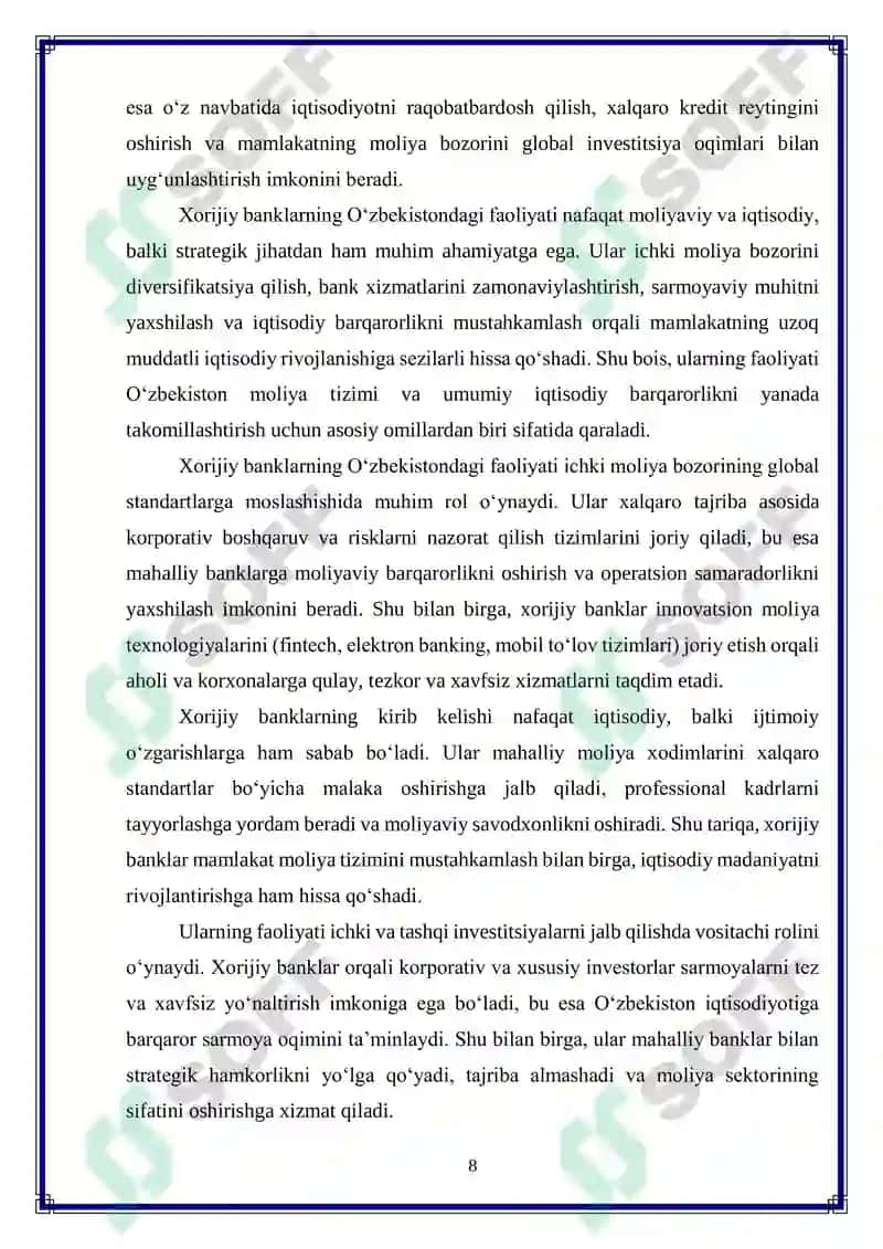 O‘zbekistonda xorijiy banklar faoliyatini rivojlantirish yo‘nalishlari 8