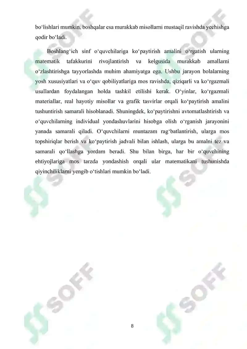 "6 Sonini Ko'paytirish va 6 ga Ko'paytirishni O'rgatish Metodikasi" 8