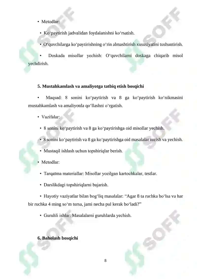 8 SONINI KO‘PAYTIRISH VA 8 GA KO‘PAYTIRISHNI O‘RGATISH METODIKASI 8