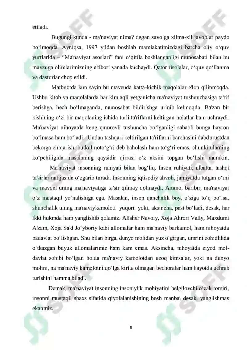 “ Mustaqillik yillarida Oʻzbekistonda milliy urf-odatlar,qadriyatlar va an'analarnining qayta tiklanishi ” 8