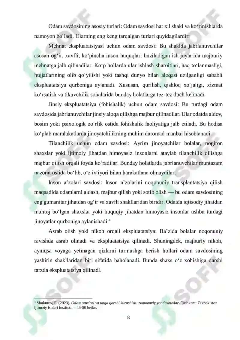 “Odam savdosidan aziyat chekkanlar bilan ijtimoiy ishning xususiyatlari” 8