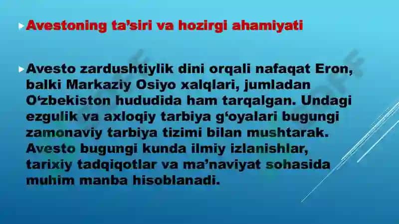 ENG QADIMGI YOZMA YODGORLIKLARDA TA’LIM TARBIYA MASALALARI (AVESTO) 8