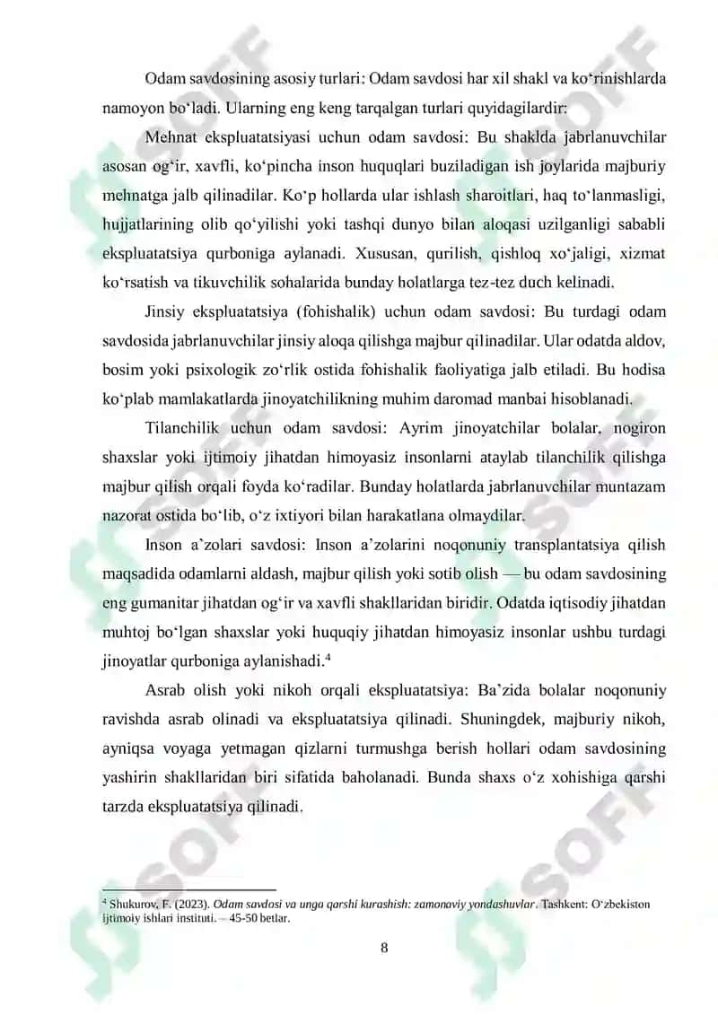 “Odam savdosidan aziyat chekkanlar bilan ijtimoiy ishning xususiyatlari” 8