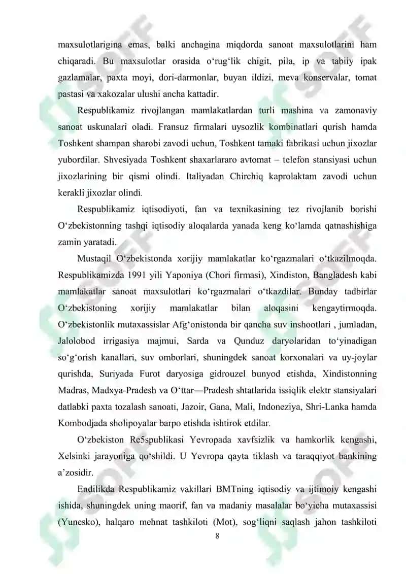 O'zbekiston tashqi savdo munosabatlari geografiyasi 8