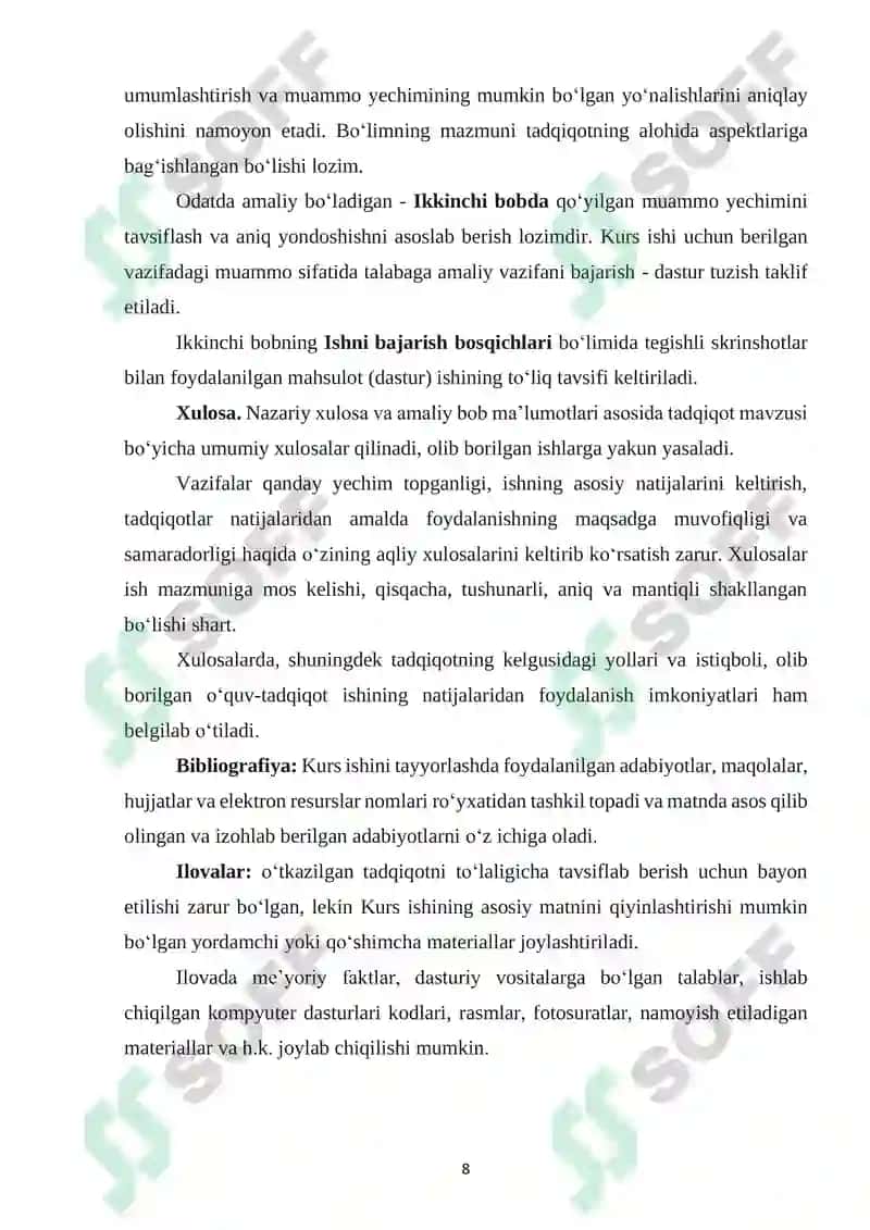 "Kurs ishi"ni bajarish uchun uslubiy ko‘rsatma 8