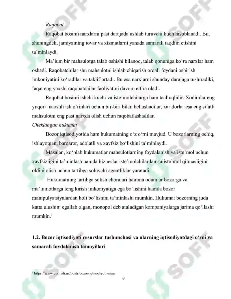 Bozor iqtisodiyoti sharoitida resurslardan samarali foydalanish muammolari 8