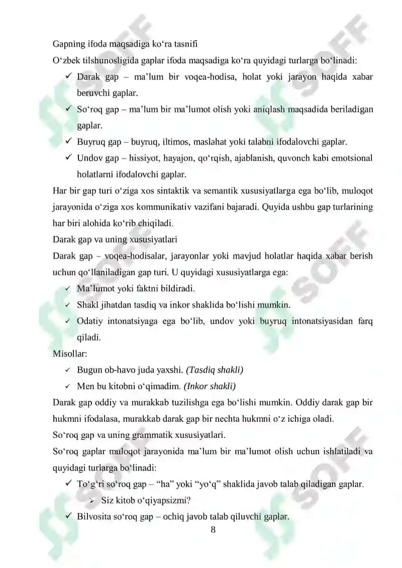 Gapning ifoda maqsadiga koʻra turlari 8