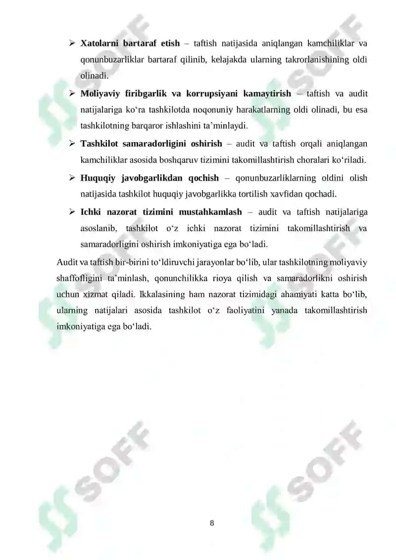 Audit va taftish oʻzaro bogʻliqligi va farqlari 8